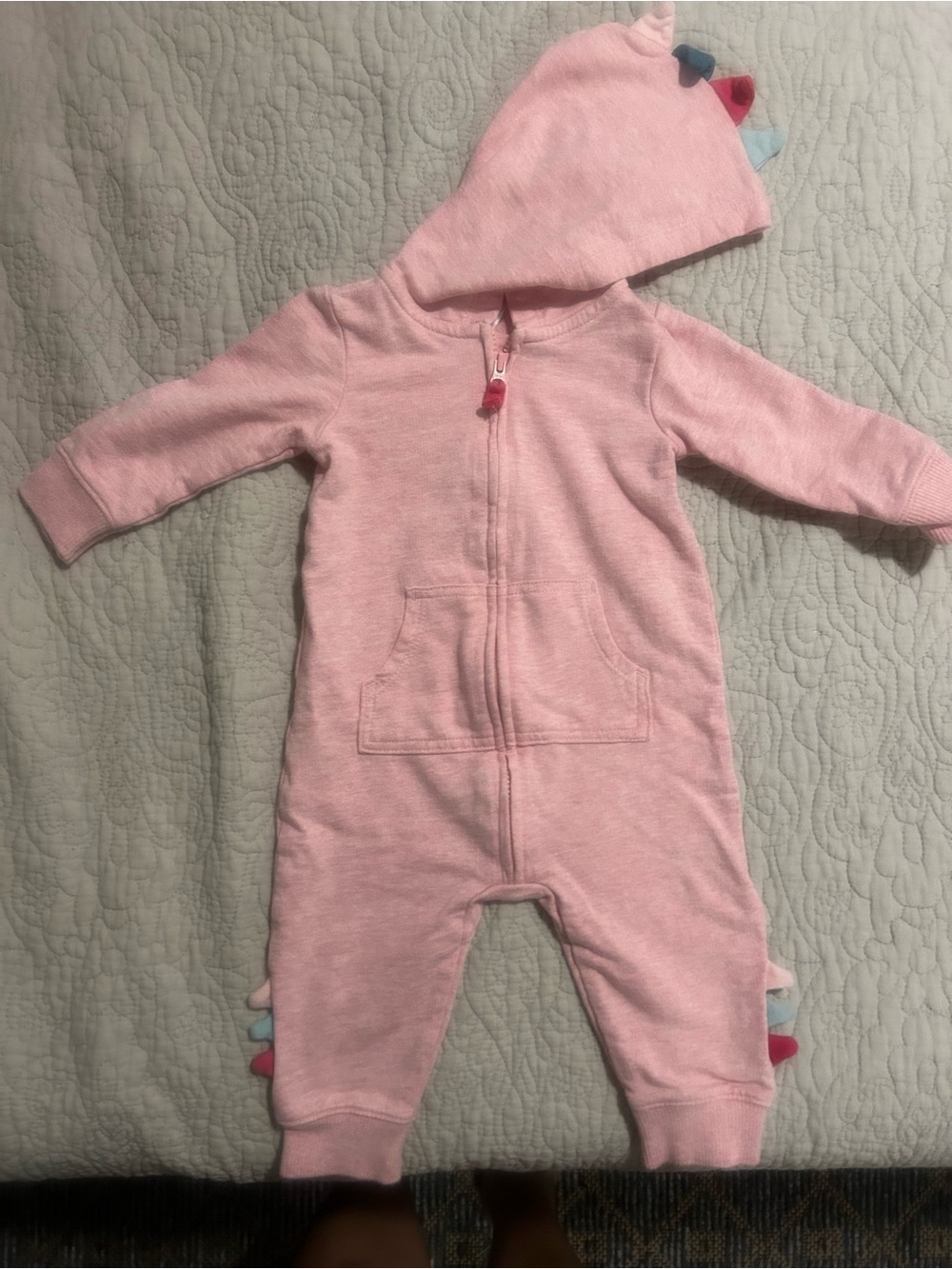 Carter’s Baby Girls 6M Pink Dinosaur Hooded Zip Romper Jumpsuit